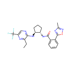 CCc1nc(C(F)(F)F)cnc1N[C@H]1CCC[C@@H]1NC(=O)c1ccccc1-c1nc(C)no1 ZINC001772619536