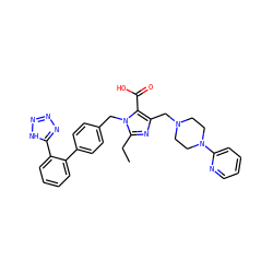 CCc1nc(CN2CCN(c3ccccn3)CC2)c(C(=O)O)n1Cc1ccc(-c2ccccc2-c2nnn[nH]2)cc1 ZINC000026296600