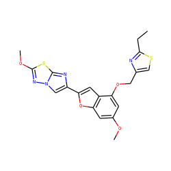 CCc1nc(COc2cc(OC)cc3oc(-c4cn5nc(OC)sc5n4)cc23)cs1 ZINC000143144778