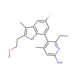 CCc1nc(N)cc(C)c1-c1cc(F)cc2c(C)c(CCOC)[nH]c12 ZINC001772641023