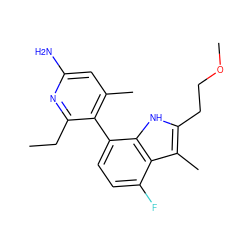 CCc1nc(N)cc(C)c1-c1ccc(F)c2c(C)c(CCOC)[nH]c12 ZINC001772589555