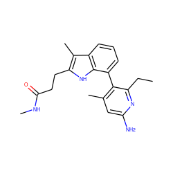 CCc1nc(N)cc(C)c1-c1cccc2c(C)c(CCC(=O)NC)[nH]c12 ZINC001772582248