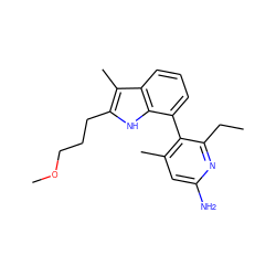 CCc1nc(N)cc(C)c1-c1cccc2c(C)c(CCCOC)[nH]c12 ZINC001772588869