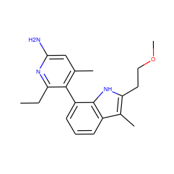 CCc1nc(N)cc(C)c1-c1cccc2c(C)c(CCOC)[nH]c12 ZINC001772619873