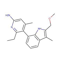CCc1nc(N)cc(C)c1-c1cccc2c(C)c(COC)[nH]c12 ZINC001772632173