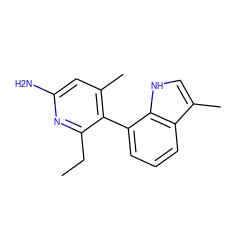CCc1nc(N)cc(C)c1-c1cccc2c(C)c[nH]c12 ZINC001772630626