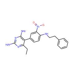 CCc1nc(N)nc(N)c1-c1ccc(NCCc2ccccc2)c([N+](=O)[O-])c1 ZINC000005479500