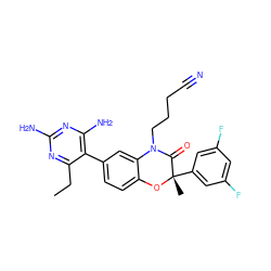 CCc1nc(N)nc(N)c1-c1ccc2c(c1)N(CCCC#N)C(=O)[C@](C)(c1cc(F)cc(F)c1)O2 ZINC000014966481