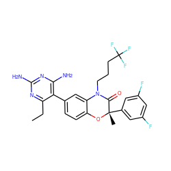 CCc1nc(N)nc(N)c1-c1ccc2c(c1)N(CCCC(F)(F)F)C(=O)[C@](C)(c1cc(F)cc(F)c1)O2 ZINC000014966508