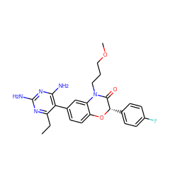 CCc1nc(N)nc(N)c1-c1ccc2c(c1)N(CCCOC)C(=O)[C@H](c1ccc(F)cc1)O2 ZINC000014966303