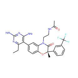 CCc1nc(N)nc(N)c1-c1ccc2c(c1)N(CCNC(C)=O)C(=O)[C@](C)(c1cccc(C(F)(F)F)c1)O2 ZINC000014966381