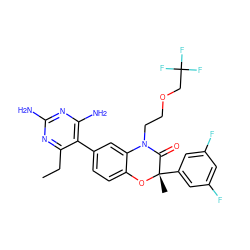 CCc1nc(N)nc(N)c1-c1ccc2c(c1)N(CCOCC(F)(F)F)C(=O)[C@](C)(c1cc(F)cc(F)c1)O2 ZINC000014966501