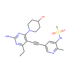 CCc1nc(N)nc(N2CCC(O)CC2)c1C#Cc1cnc(C)c(NS(C)(=O)=O)c1 ZINC000169697502