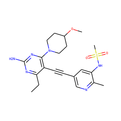CCc1nc(N)nc(N2CCC(OC)CC2)c1C#Cc1cnc(C)c(NS(C)(=O)=O)c1 ZINC000169697501