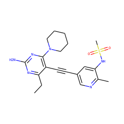 CCc1nc(N)nc(N2CCCCC2)c1C#Cc1cnc(C)c(NS(C)(=O)=O)c1 ZINC000169697503