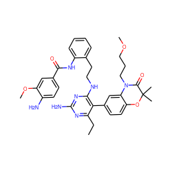CCc1nc(N)nc(NCCc2ccccc2NC(=O)c2ccc(N)c(OC)c2)c1-c1ccc2c(c1)N(CCCOC)C(=O)C(C)(C)O2 ZINC000072138049
