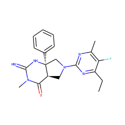 CCc1nc(N2C[C@H]3C(=O)N(C)C(=N)N[C@@]3(c3ccccc3)C2)nc(C)c1F ZINC000096173848