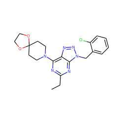 CCc1nc(N2CCC3(CC2)OCCO3)c2nnn(Cc3ccccc3Cl)c2n1 ZINC000004985444
