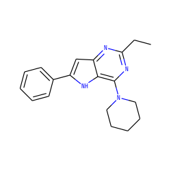 CCc1nc(N2CCCCC2)c2[nH]c(-c3ccccc3)cc2n1 ZINC000013834936