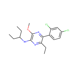CCc1nc(NC(CC)CC)c(OC)nc1-c1ccc(Cl)cc1Cl ZINC000072177363