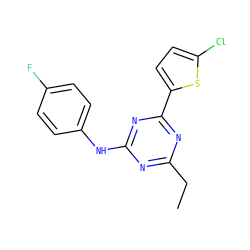 CCc1nc(Nc2ccc(F)cc2)nc(-c2ccc(Cl)s2)n1 ZINC000143249369
