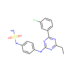 CCc1nc(Nc2ccc(NS(N)(=O)=O)cc2)nc(-c2cccc(Cl)c2)n1 ZINC000299833949