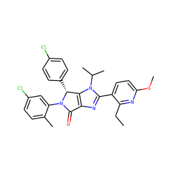 CCc1nc(OC)ccc1-c1nc2c(n1C(C)C)[C@@H](c1ccc(Cl)cc1)N(c1cc(Cl)ccc1C)C2=O ZINC000169705423