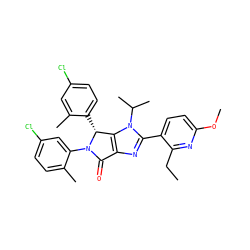 CCc1nc(OC)ccc1-c1nc2c(n1C(C)C)[C@@H](c1ccc(Cl)cc1C)N(c1cc(Cl)ccc1C)C2=O ZINC000169705451