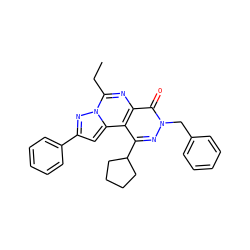 CCc1nc2c(=O)n(Cc3ccccc3)nc(C3CCCC3)c2c2cc(-c3ccccc3)nn12 ZINC000299820224