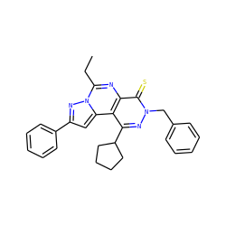 CCc1nc2c(=S)n(Cc3ccccc3)nc(C3CCCC3)c2c2cc(-c3ccccc3)nn12 ZINC000299825245