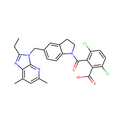 CCc1nc2c(C)cc(C)nc2n1Cc1ccc2c(c1)CCN2C(=O)c1c(Cl)ccc(Cl)c1C(=O)O ZINC000013732397