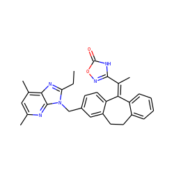 CCc1nc2c(C)cc(C)nc2n1Cc1ccc2c(c1)CCc1ccccc1/C2=C(\C)c1noc(=O)[nH]1 ZINC000141464081