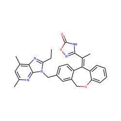 CCc1nc2c(C)cc(C)nc2n1Cc1ccc2c(c1)COc1ccccc1/C2=C(\C)c1noc(=O)[nH]1 ZINC000141547906