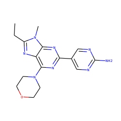 CCc1nc2c(N3CCOCC3)nc(-c3cnc(N)nc3)nc2n1C ZINC000653865357