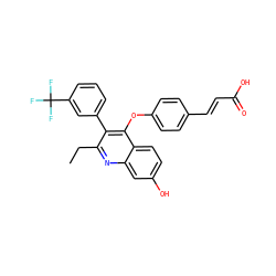 CCc1nc2cc(O)ccc2c(Oc2ccc(/C=C/C(=O)O)cc2)c1-c1cccc(C(F)(F)F)c1 ZINC000102242741