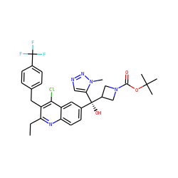 CCc1nc2ccc([C@@](O)(c3cnnn3C)C3CN(C(=O)OC(C)(C)C)C3)cc2c(Cl)c1Cc1ccc(C(F)(F)F)cc1 ZINC000219571114
