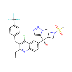 CCc1nc2ccc([C@@](O)(c3cnnn3C)C3CN(S(C)(=O)=O)C3)cc2c(Cl)c1Cc1ccc(C(F)(F)F)cc1 ZINC000219570763