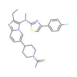CCc1nc2ccc(C3CCN(C(C)=O)CC3)cn2c1N(C)c1nc(-c2ccc(F)cc2)cs1 ZINC001772627507