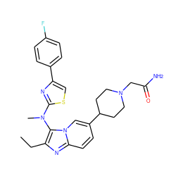 CCc1nc2ccc(C3CCN(CC(N)=O)CC3)cn2c1N(C)c1nc(-c2ccc(F)cc2)cs1 ZINC000217882526