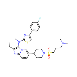 CCc1nc2ccc(C3CCN(S(=O)(=O)CCCN(C)C)CC3)cn2c1N(C)c1nc(-c2ccc(F)cc2)cs1 ZINC000221182770
