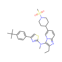 CCc1nc2ccc(C3CCN(S(C)(=O)=O)CC3)cn2c1N(C)c1nc(-c2ccc(C(C)(C)C)cc2)cs1 ZINC000224265193