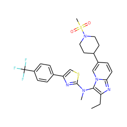 CCc1nc2ccc(C3CCN(S(C)(=O)=O)CC3)cn2c1N(C)c1nc(-c2ccc(C(F)(F)F)cc2)cs1 ZINC000217801308