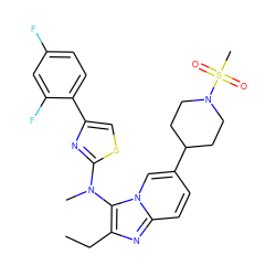 CCc1nc2ccc(C3CCN(S(C)(=O)=O)CC3)cn2c1N(C)c1nc(-c2ccc(F)cc2F)cs1 ZINC000224285375