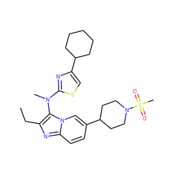 CCc1nc2ccc(C3CCN(S(C)(=O)=O)CC3)cn2c1N(C)c1nc(C2CCCCC2)cs1 ZINC001772581227