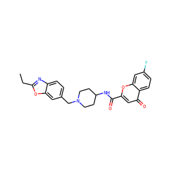 CCc1nc2ccc(CN3CCC(NC(=O)c4cc(=O)c5ccc(F)cc5o4)CC3)cc2o1 ZINC000036351701