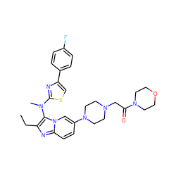 CCc1nc2ccc(N3CCN(CC(=O)N4CCOCC4)CC3)cn2c1N(C)c1nc(-c2ccc(F)cc2)cs1 ZINC000217901510