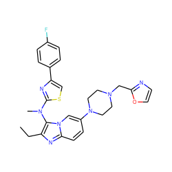 CCc1nc2ccc(N3CCN(Cc4ncco4)CC3)cn2c1N(C)c1nc(-c2ccc(F)cc2)cs1 ZINC000224392950