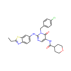 CCc1nc2ccc(Nc3ncc(NC(=O)C4CCOCC4)c(=O)n3Cc3ccc(Cl)cc3)cc2s1 ZINC000149379781