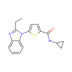 CCc1nc2ccccc2n1-c1ccc(C(=O)NC2CC2)s1 ZINC000084602507