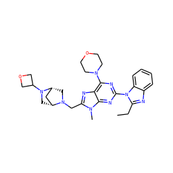 CCc1nc2ccccc2n1-c1nc(N2CCOCC2)c2nc(CN3C[C@@H]4C[C@H]3CN4C3COC3)n(C)c2n1 ZINC000095553806